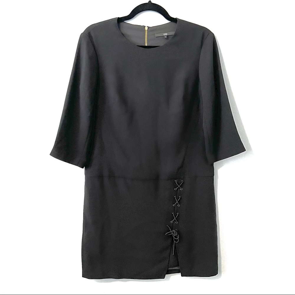 Tibi Black Lace Up Slit Dress